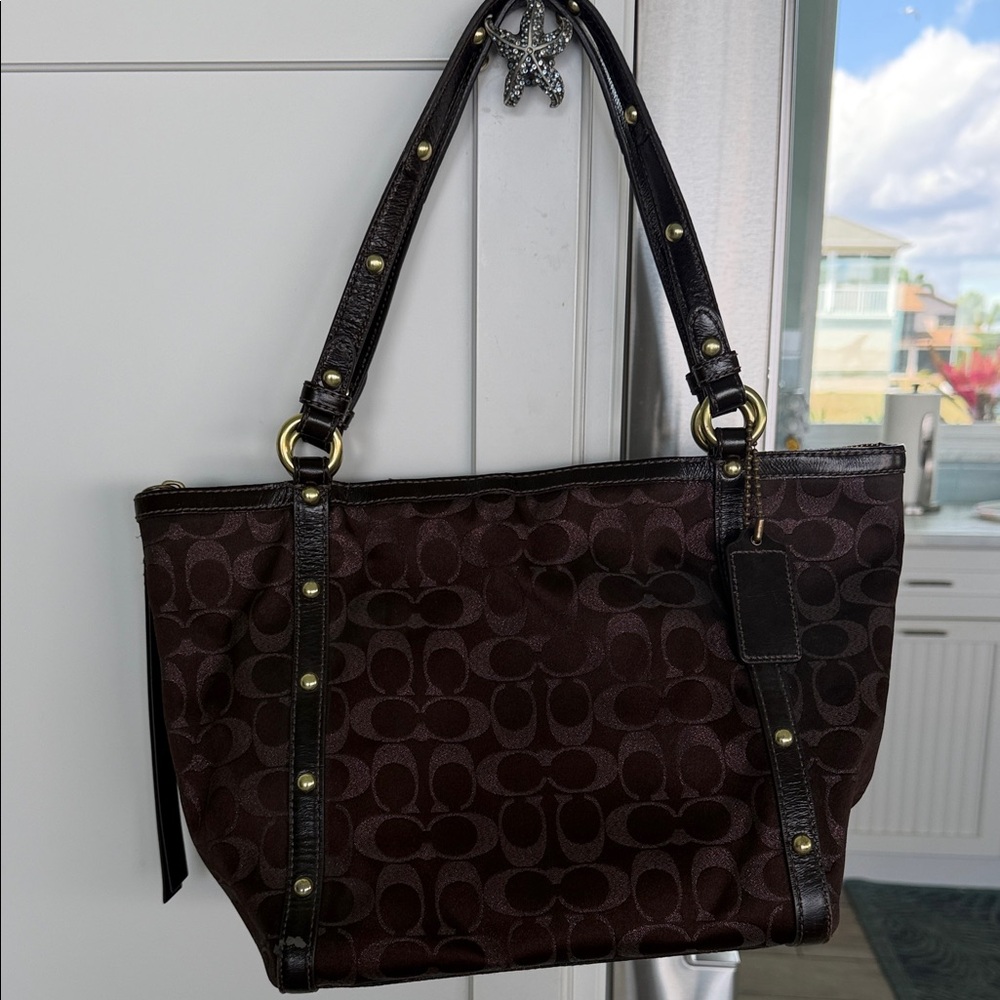 Coach Dark Brown Signature Tote